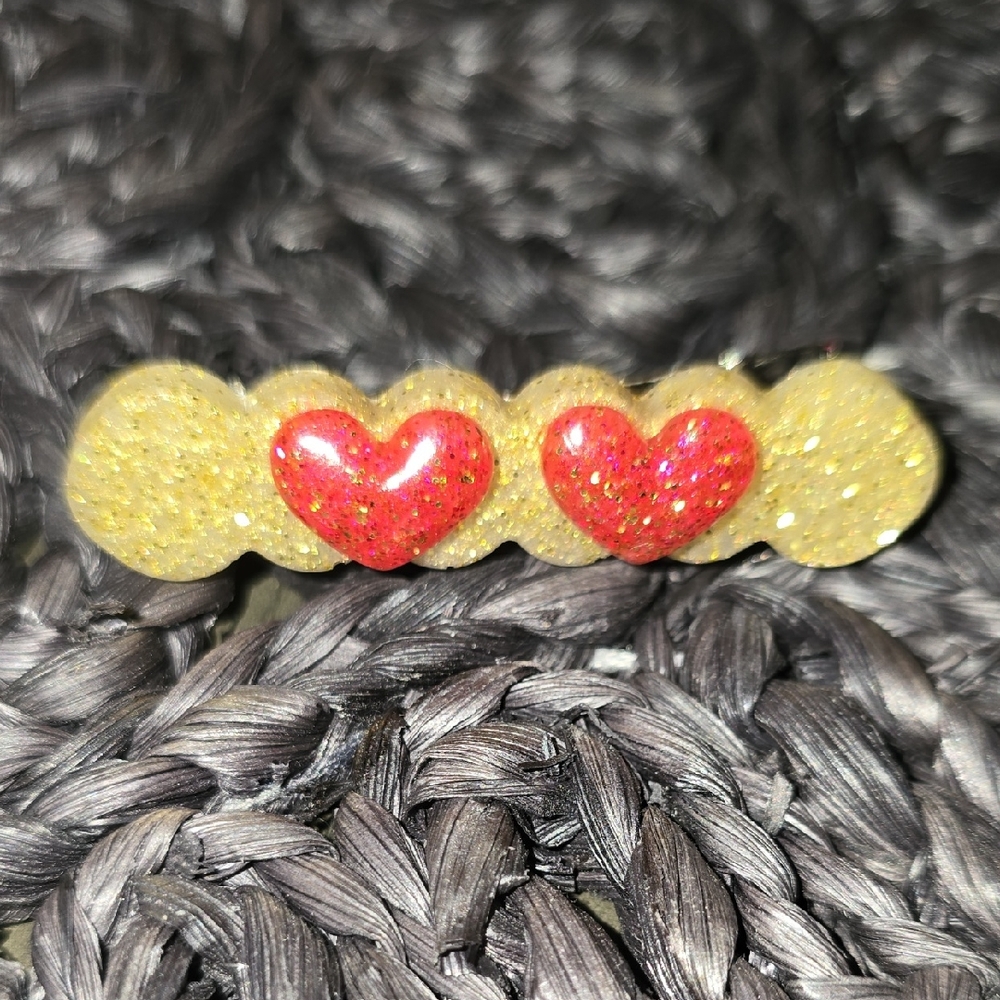 Glitter Heart Hair Clip - Red and Gold